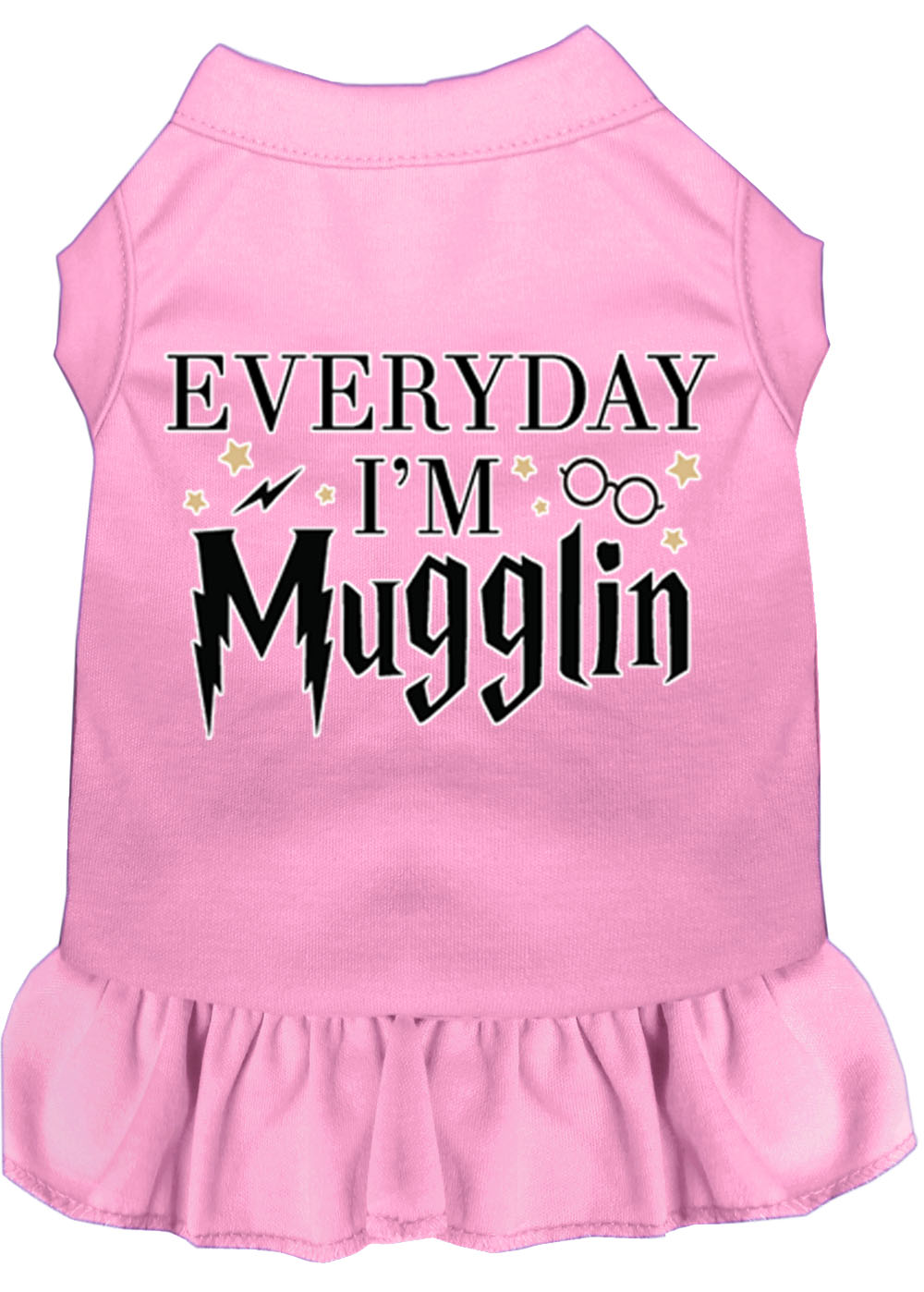 Everyday I'm Mugglin Screen Print Dog Dress Light Pink Lg